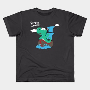 Vector illustration of dinosaur pirate on a ship at the sea Kids T-Shirt